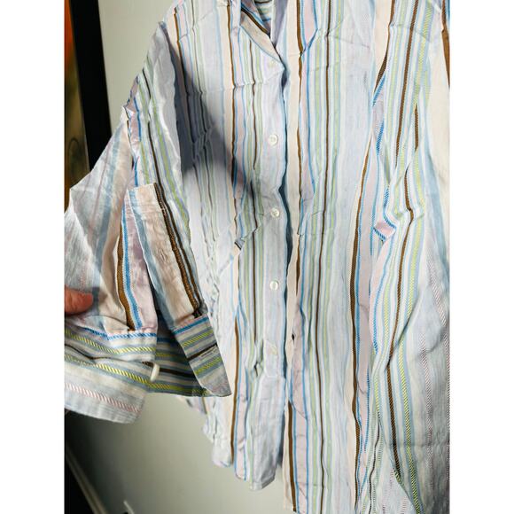 SAMSOE Multicolored Blue Striped Front Button Collared Alfrida Shirt Size XS - Picture 7 of 12